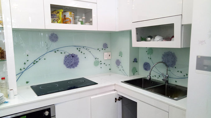 Kính ốp bếp 3d hoa chùm Kính ốp bếp