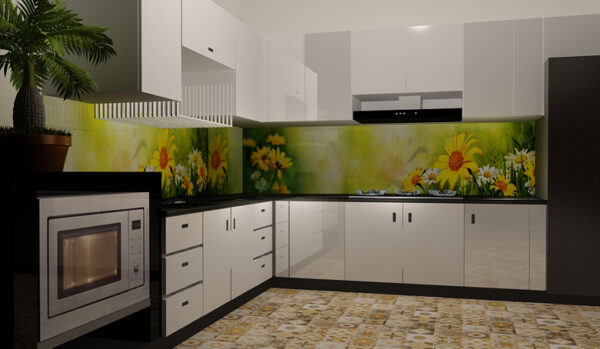 Kính ốp bếp hoa văn