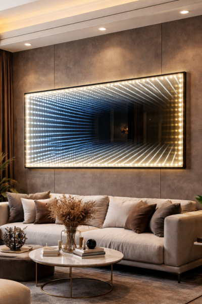 gương vô cực trang trí phòng khách hiện đại