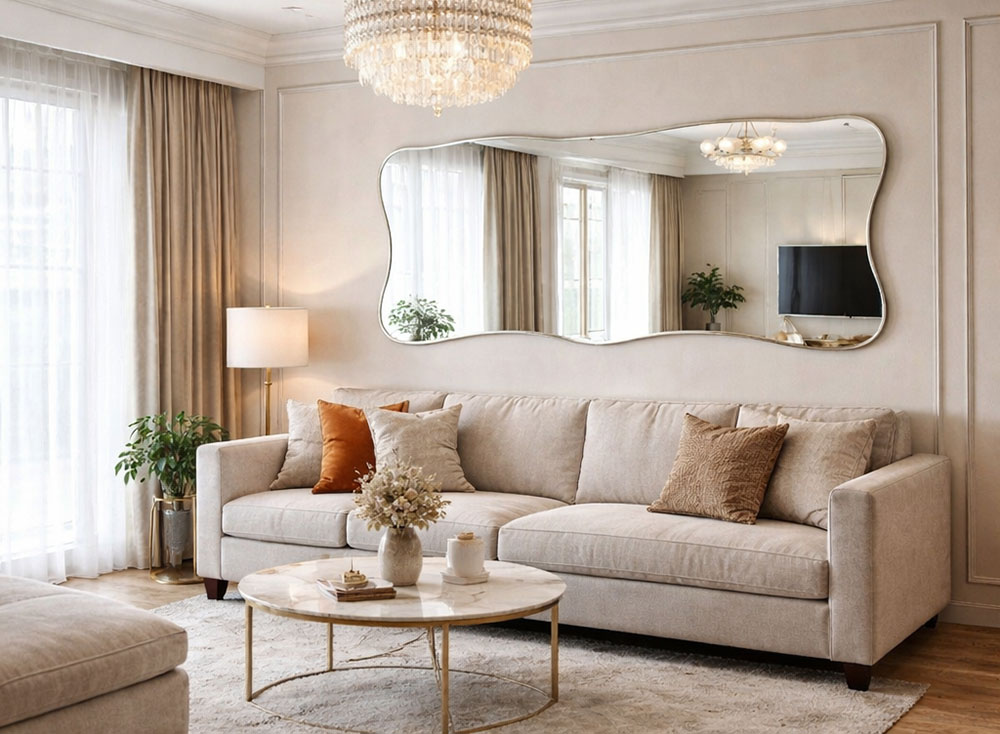 Gương decor phòng khách cao cấp Gương decor trang trí phòng khách cao cấp treo tường hiện đại